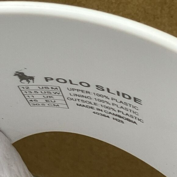 Polo Ralph‎ Lauren Slides Mens 12 White Polo Bear Sandals Preppy Summer Pool